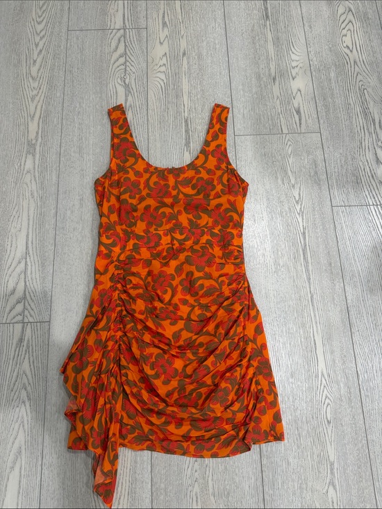 RHODE Dresses & Skirts - RHODE Orange Floral Scoop Neck Ruched Mini Dress